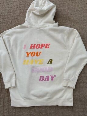 Olivelynn Cream Cotton Hoodie with I HOPE YOU HAVE A GOOD DAY Logo
